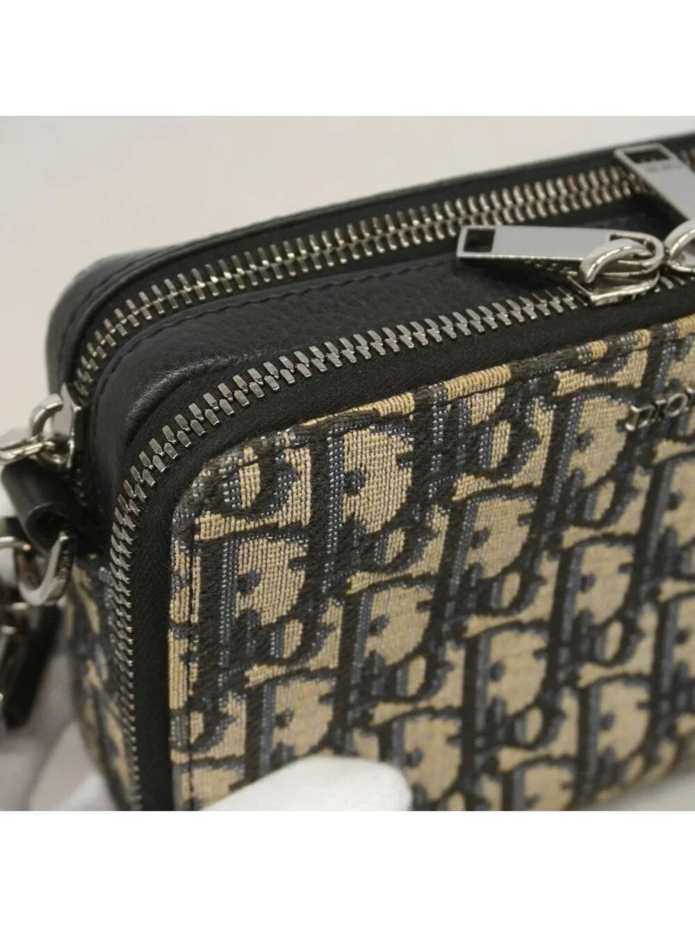 Dior Shoulder Bag Oblique Canvas Black Beige Silver